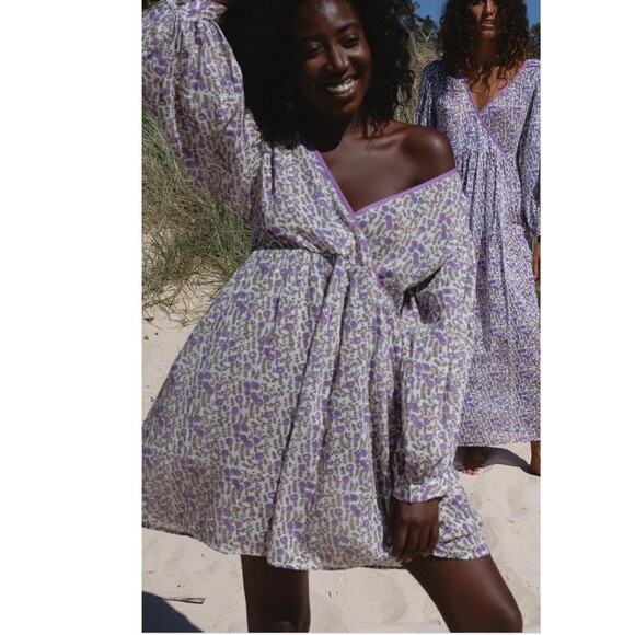 Daughters of India Binita Mini Dress Violet Floral Boho Cotton XS NWT - Picture 2 of 16